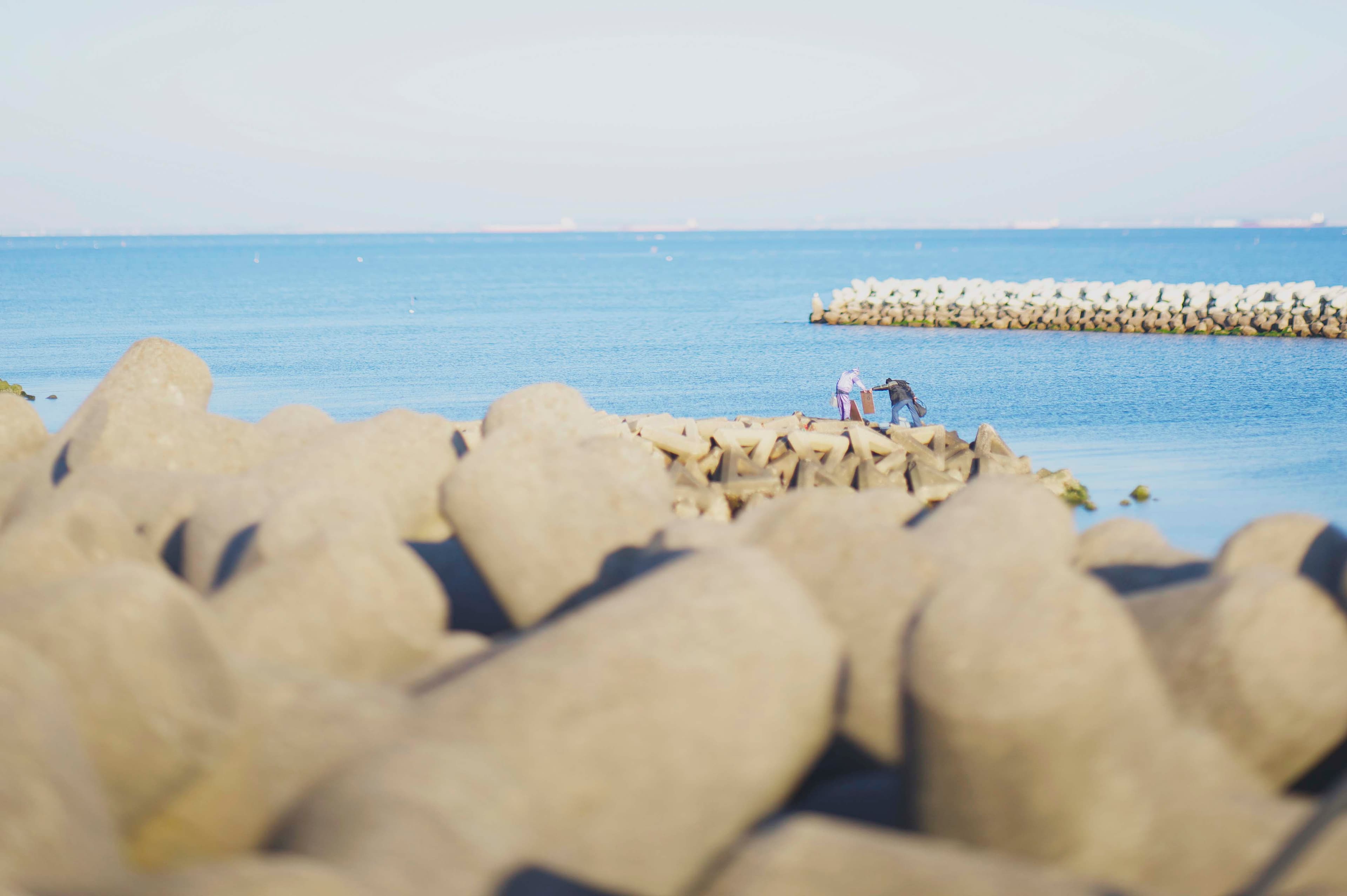 消波ブロック越しに見る穏やかな海